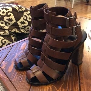 Vince Brown Nicolette Leather Gladiator Sandals